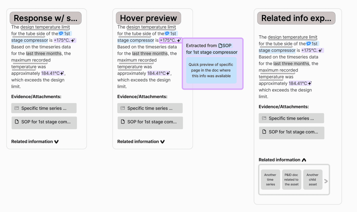 Response anatomy — entity tokens and evidence tabs
